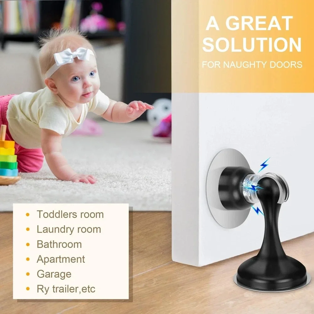 2x Magnetic Door‎ Stopper Heavy Duty Stop for Wall Floor Mount Stainless Steel